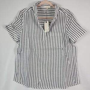 NEW Cotton Bleu Women's Short Sleeve Beach Breeze Top Tunic Navy Stripes Size XS